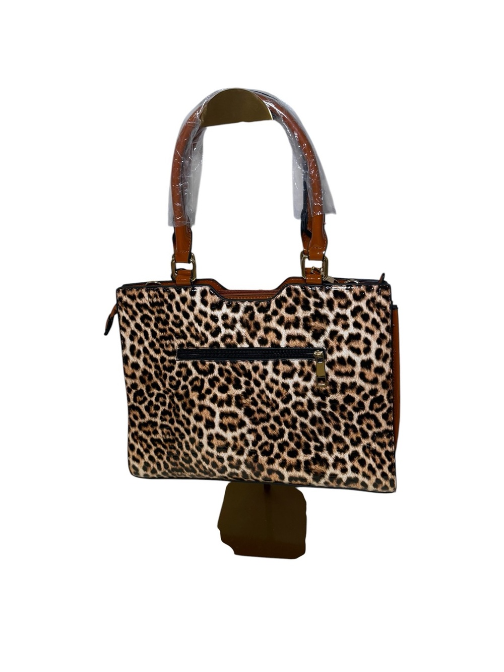 NWT Vegan Patent Leather Leopard Print Satchel Handbag - Picture 3 of 14